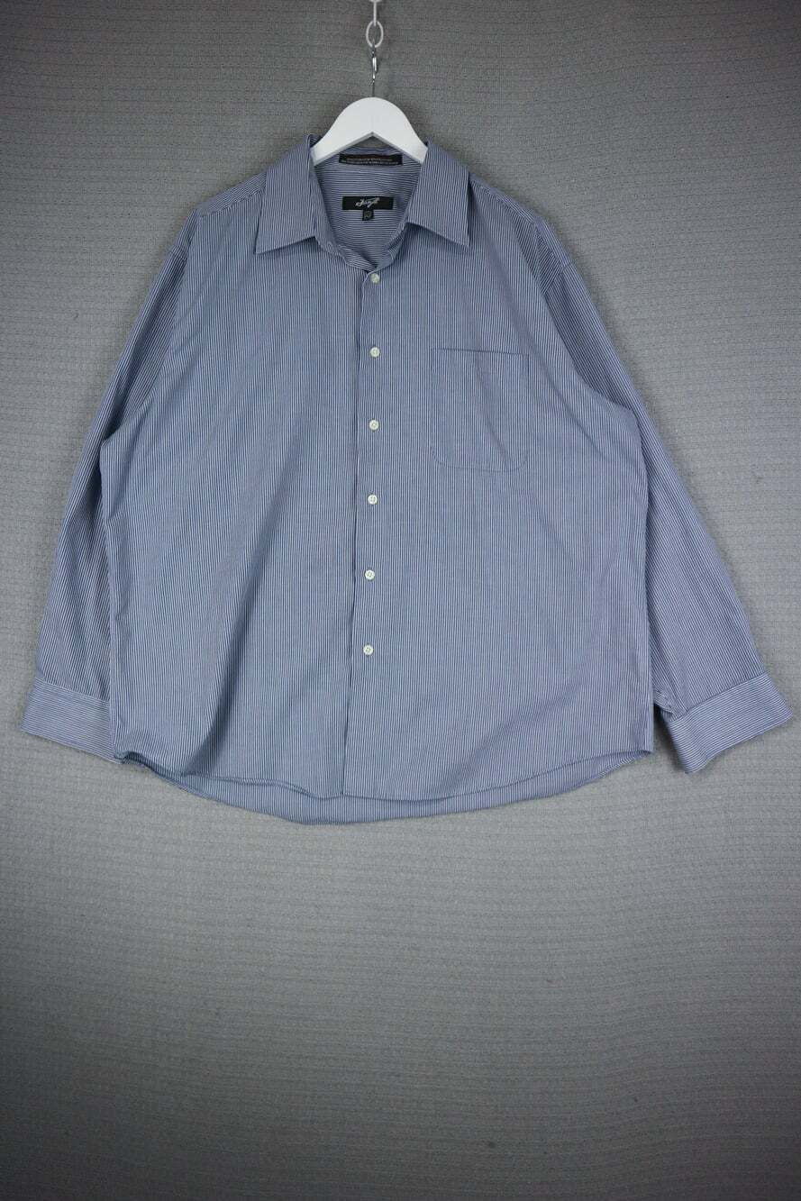 Forsythe Vintage Mens Blue White Striped Long Sleeve Button Down Dress Shirt Siz